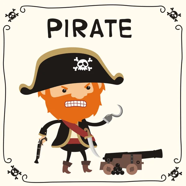 Personagem Engraçado Bonito Dos Desenhos Animados Pirata Irritado Com Barba —  Vetores de Stock