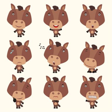 çizgi film karakterleri farklı duygular ile biraz komik atların kümesi 