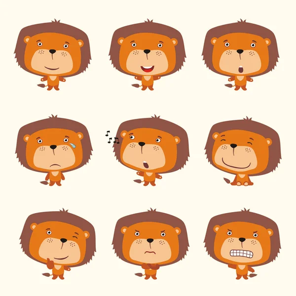 Ensemble Personnages Dessins Animés Petits Lions Drôles Avec Des Émotions — Image vectorielle