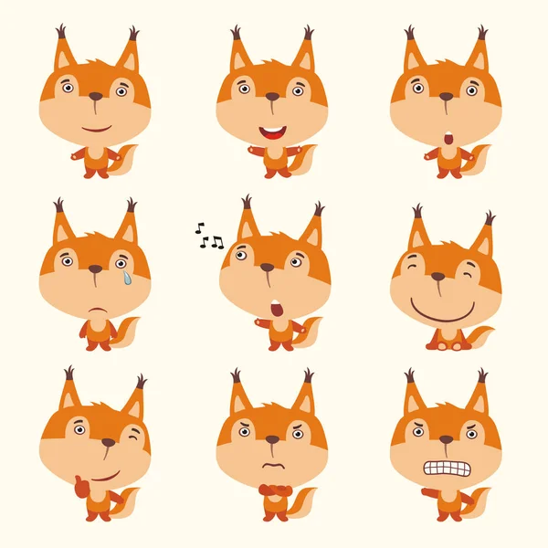 Ensemble Personnages Dessins Animés Petits Écureuils Drôles Avec Différentes Émotions — Image vectorielle