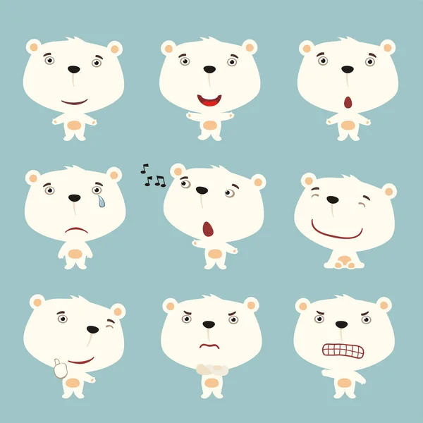 Sada Kreslené Postavičky Malý Legrační Ledních Medvědů Různými Emocemi — Stockový vektor