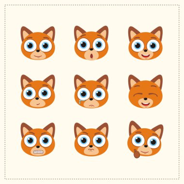 farklı duygular ile biraz komik tilki çizgi film karakter kümesi 