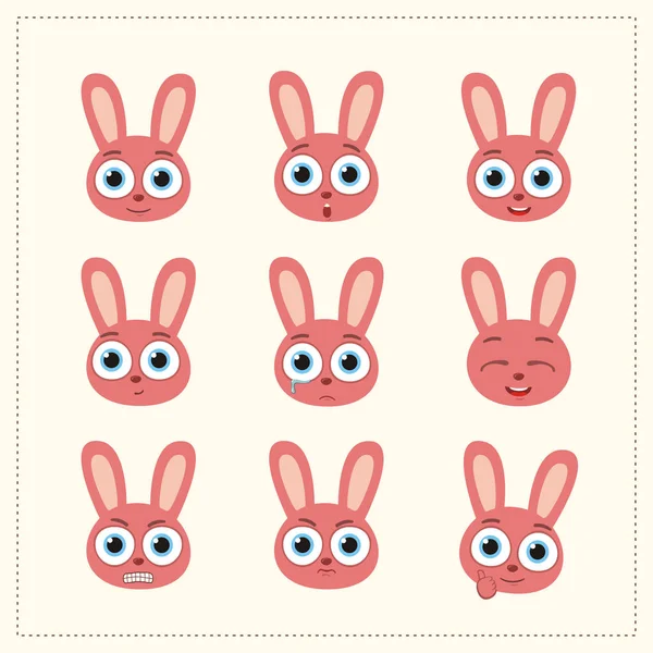 Набор Мультяшных Персонажей Маленьких Смешных Кроликов Разными Эмоциями — стоковый вектор