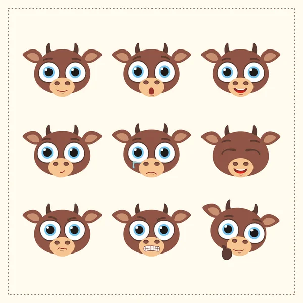 Set Cartoon Characters Little Funny Cows Different Emotions — Stock Vector