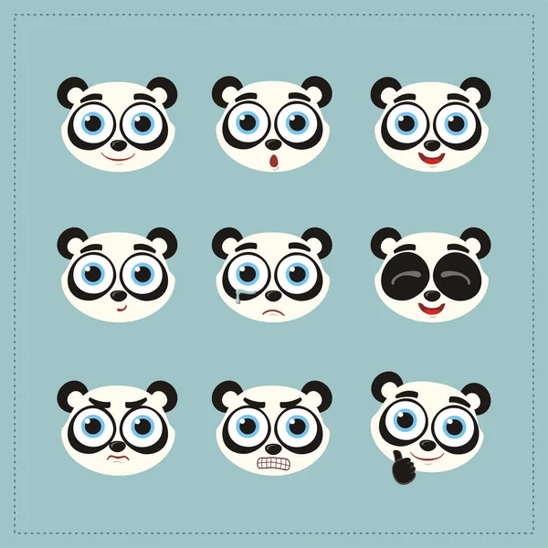 Zeichentrickfiguren Kleiner Lustiger Pandabären Mit Unterschiedlichen Gefühlen — Stockvektor