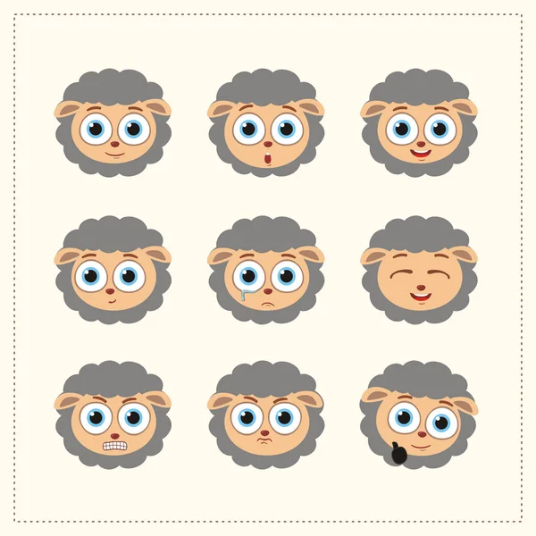 Conjunto Personajes Dibujos Animados Pequeñas Ovejas Divertidas Con Diferentes Emociones — Vector de stock