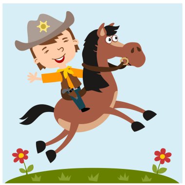 çayırda şapka sürme atı kovboy sevimli çizgi film karakteri 