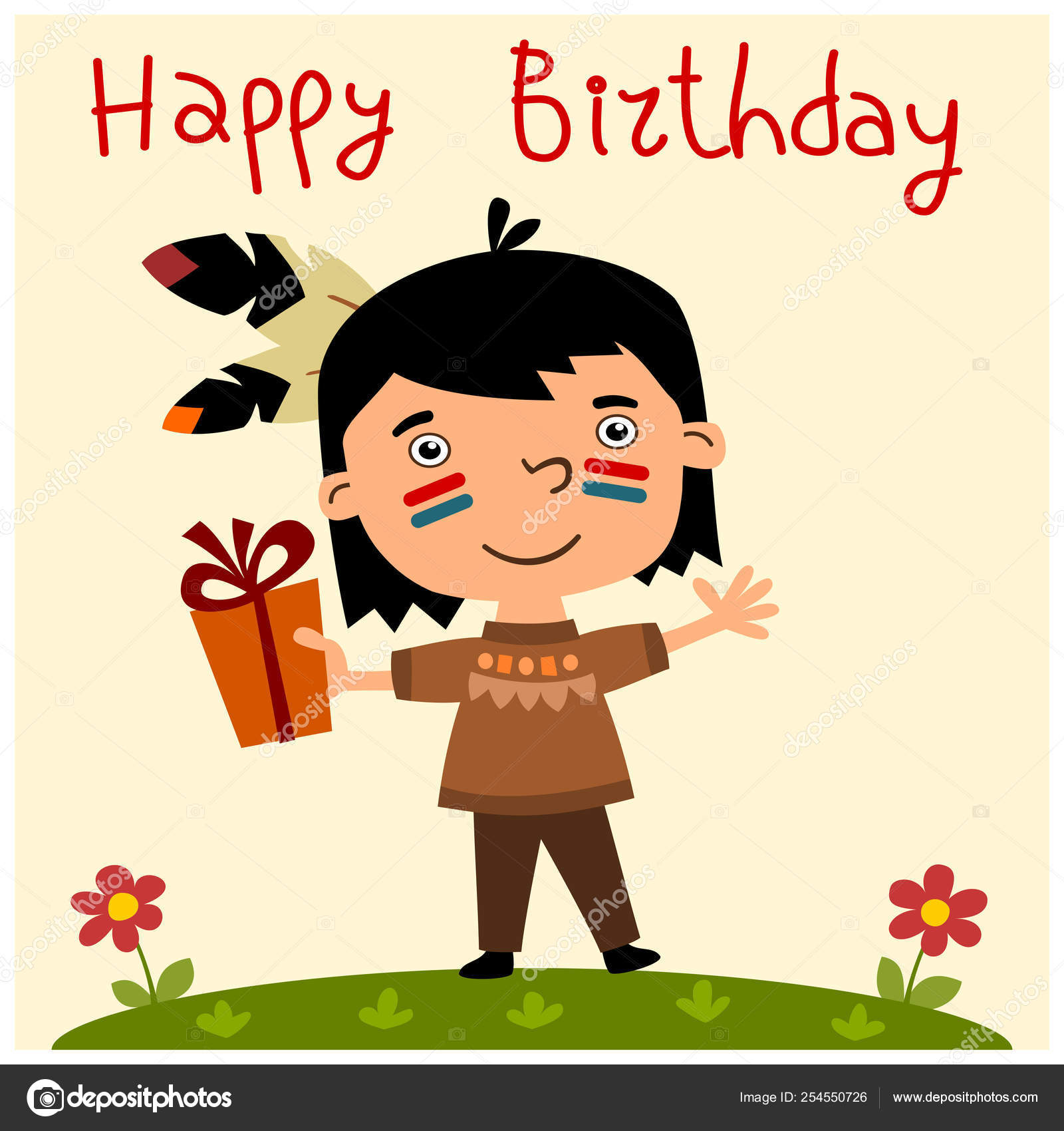 Happy Birthday Card Cartoon Character Funny North American Indian
