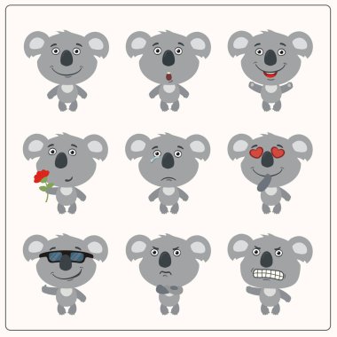 farklı duygular ile koalas büyüleyici çizgi film karakterleri kümesi
