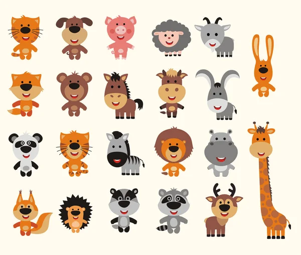 Grande Serie Animali Divertenti Stile Cartone Animato Vettore Illustrazione — Vettoriale Stock
