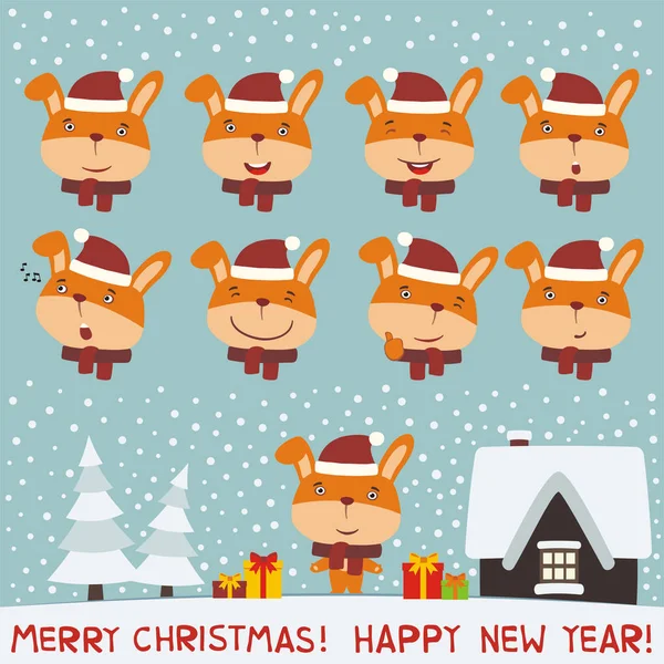 Feliz Navidad Feliz Año Nuevo Tarjeta Felicitación Con Conjunto Osos — Vector de stock