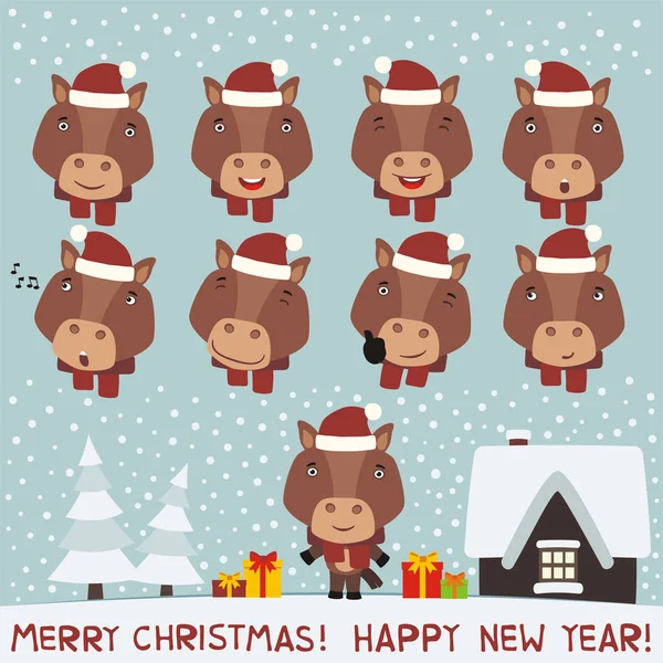 Wesołych Świąt Bożego Narodzenia Szczęśliwego Nowego Roku Kartki Zestawem Uroczych — Wektor stockowy
