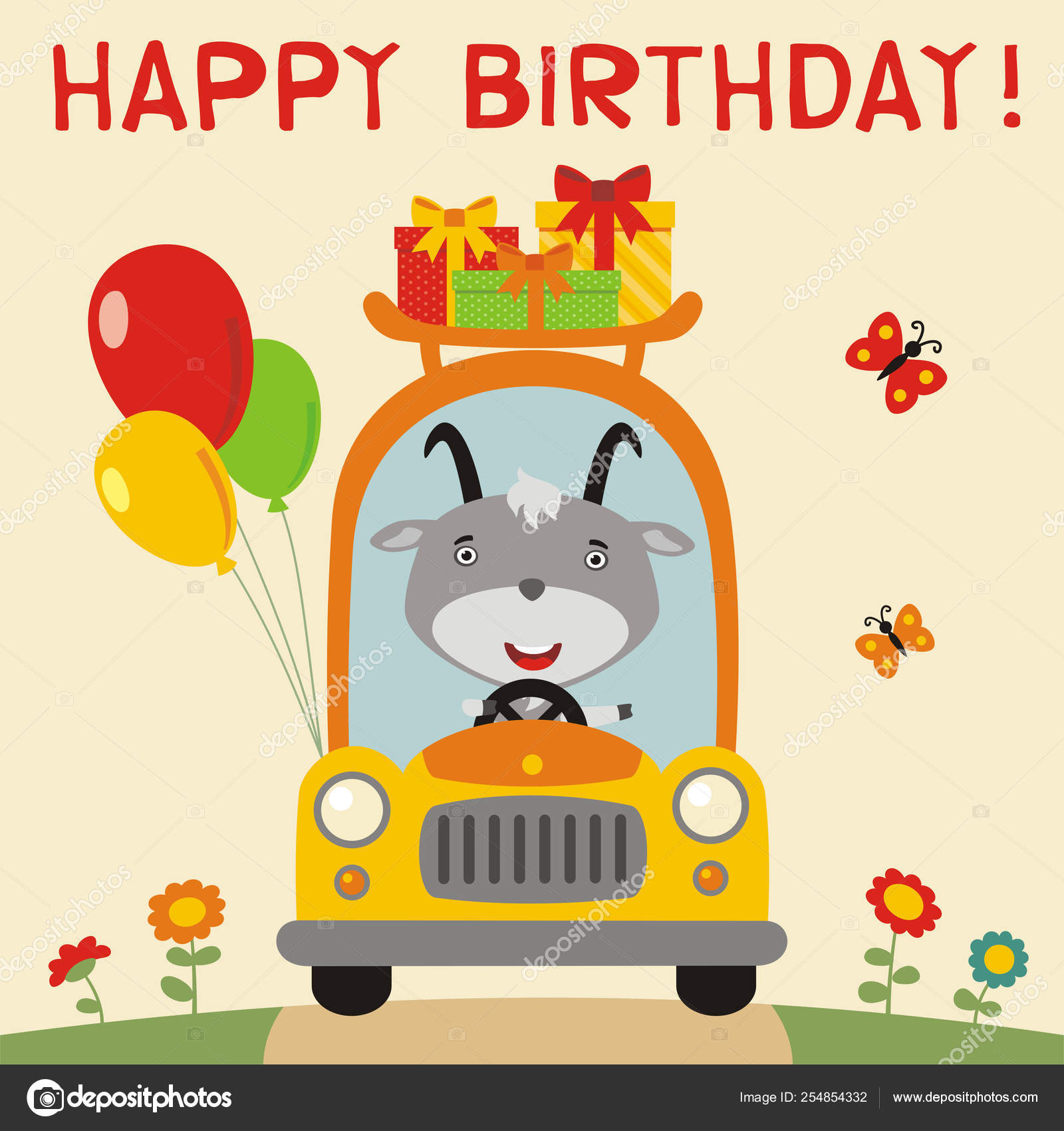 Carte Vœux Avec Personnage Drole Mignon Dessin Anime Chevre Voiture Image Vectorielle Par Dmitriy D C Illustration Carte Vœux Avec Personnage Drole Mignon Dessin Anime Chevre Voiture Image Vectorielle Par Dmitriy D C Illustration