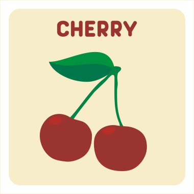 bej arka plan üzerinde yeşil yapraklı kiraz 