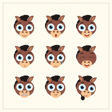 çizgi film karakterleri farklı duygular ile biraz komik atların kümesi 