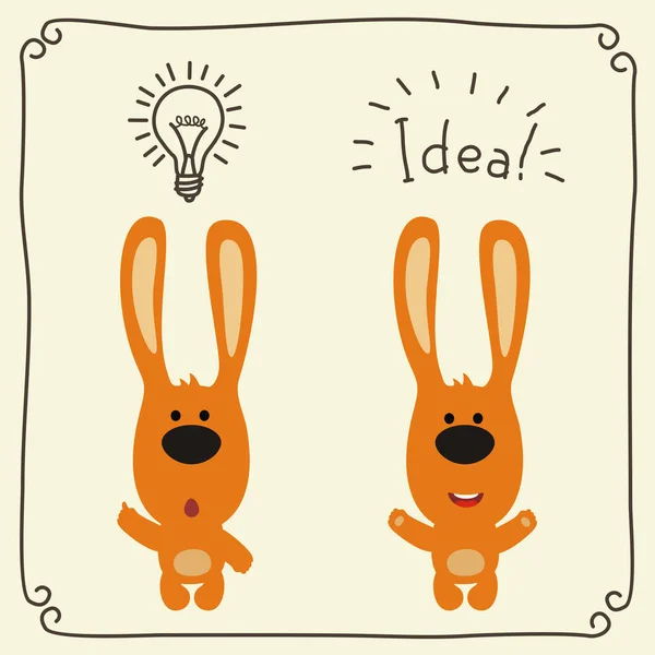 Serie Affascinanti Personaggi Dei Cartoni Animati Conigli Con Lampadina Idea — Vettoriale Stock