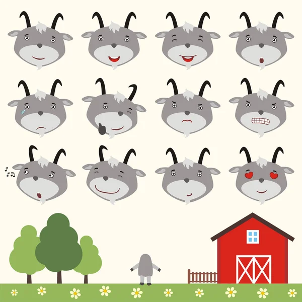 Conjunto Personajes Dibujos Animados Pequeñas Cabras Divertidas Con Diferentes Emociones — Vector de stock