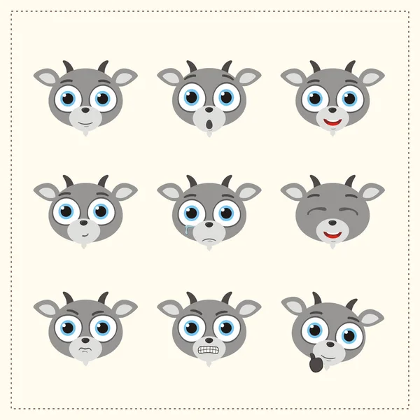 Conjunto Personajes Dibujos Animados Pequeñas Cabras Divertidas Con Diferentes Emociones — Vector de stock