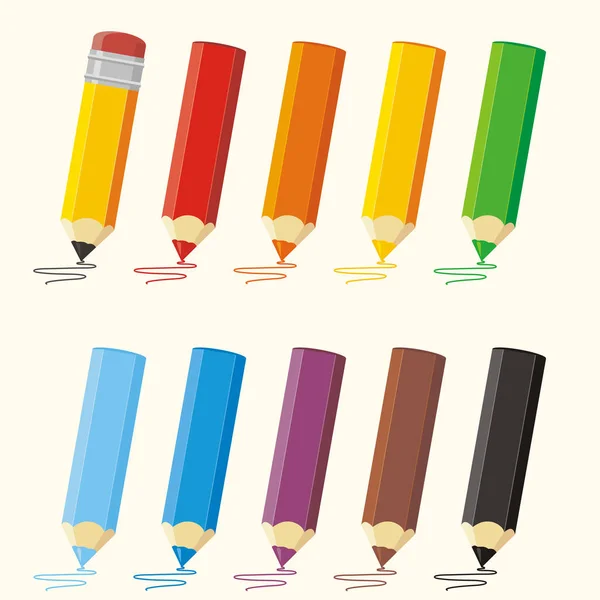Colección Lápices Multicolores Brillantes Sobre Fondo Beige — Vector de stock