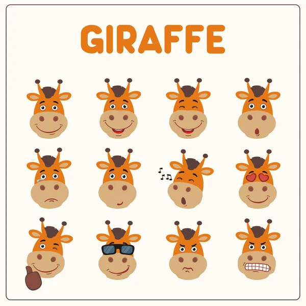 Serie Volti Giraffa Con Diverse Emozioni Stile Cartone Animato — Vettoriale Stock