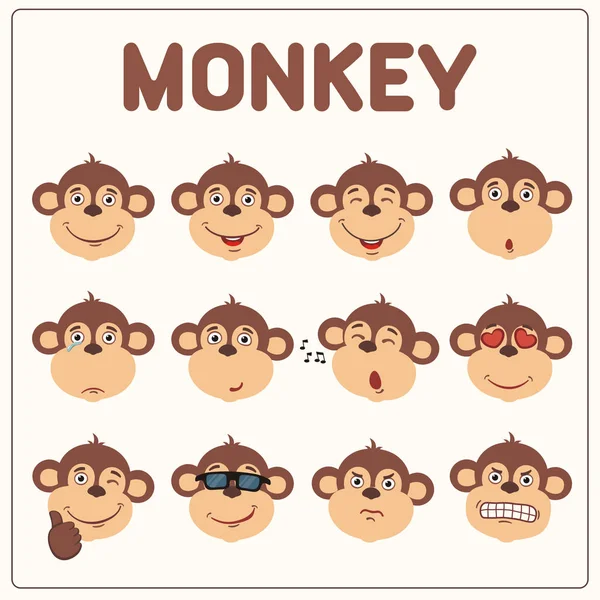 Conjunto Rostos Macaco Com Emoções Diferentes Estilo Dos Desenhos Animados —  Vetores de Stock
