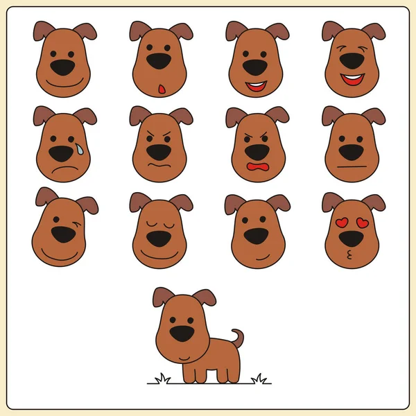 Set Dog Faces Different Emotions Cartoon Style — Stock Vector