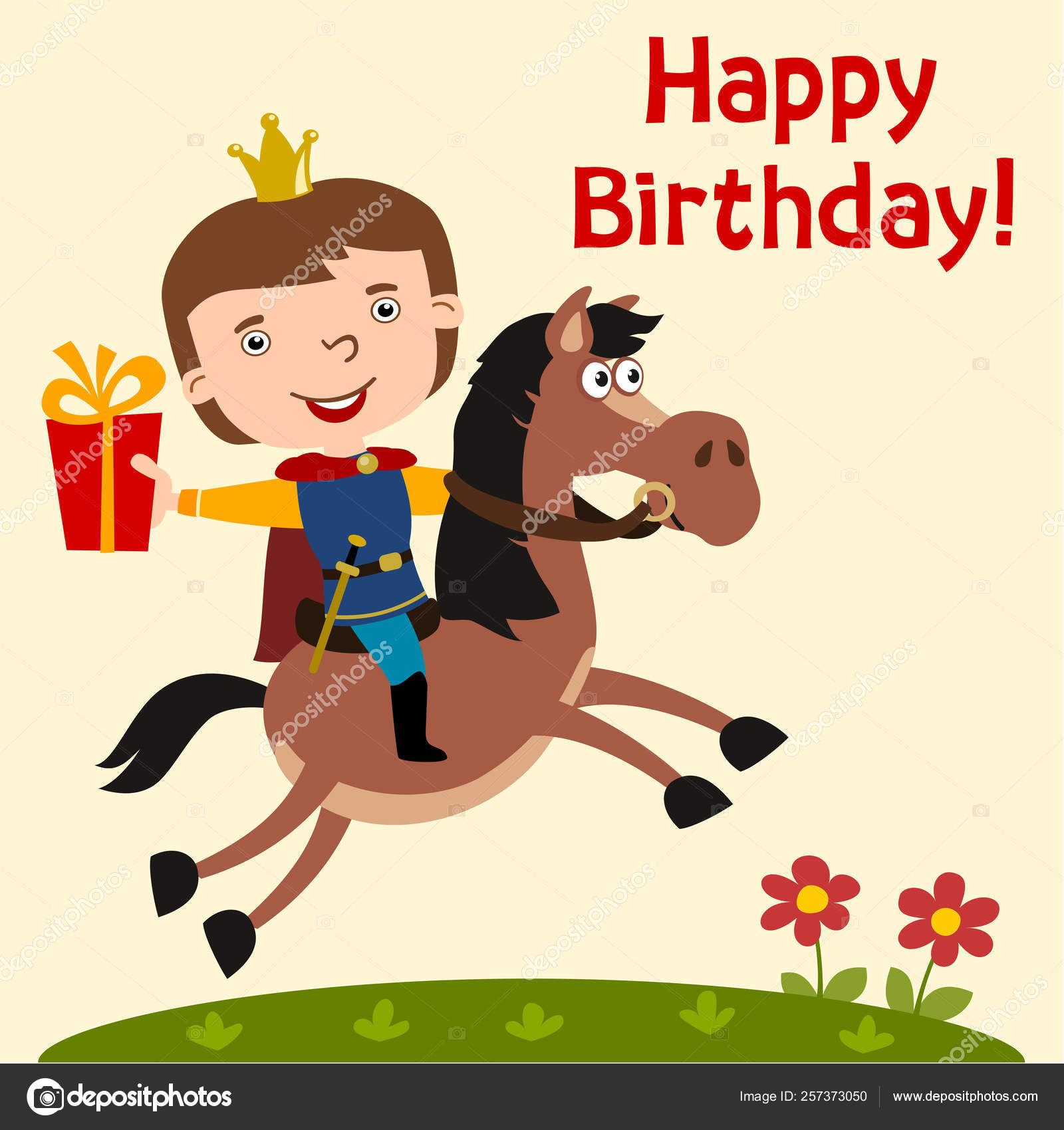 Happy Birthday Card Cartoon Character Funny Prince Crown Head Riding Stock  Vector Image by ©dmitriy_d #257373050