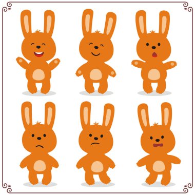 farklı duygular ile tavşan büyüleyici çizgi film karakterleri seti