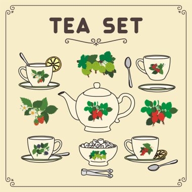 bardak, çay saati kavramı ile su ısıtıcısı seti 