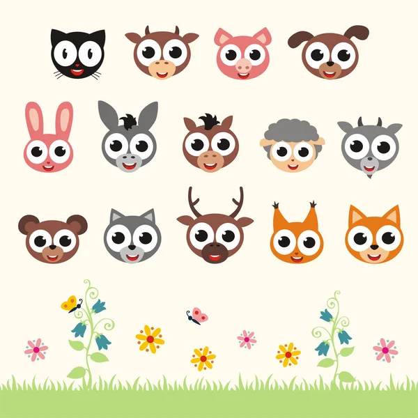 Collection Animals Cartoon Style Forest — Stock Vector
