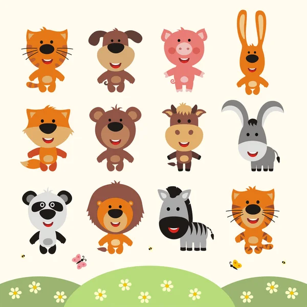 Collection Animals Cartoon Style Forest — Stock Vector