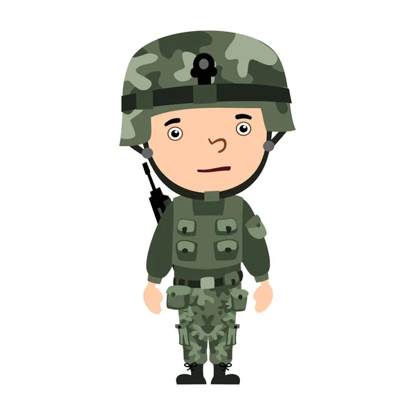 Soldado Estilo Cartoon Camuflagem Capacete Com Metralhadora Isolado Fundo Branco —  Vetores de Stock