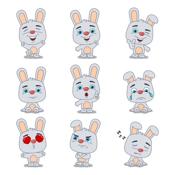 Набор Очаровательных Мультяшных Персонажей Кроликов Различными Позами Эмоциями — стоковый вектор
