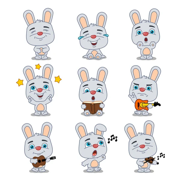 Uppsättning Charmiga Serie Figurer Kaniner Med Musik Instrument — Stock vektor