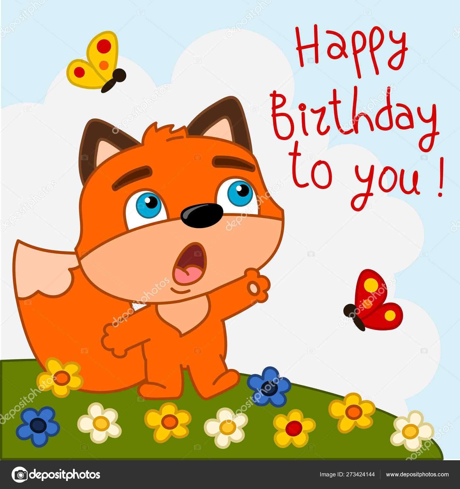 Greeting Card Cute Funny Cartoon Character Fox Singing Happy Birthday Stock Vector Image by ©dmitriy_d #273424144 Greeting Card Cute Funny Cartoon Character Fox Singing Happy Birthday Stock Vector Image by ©dmitriy_d #273424144