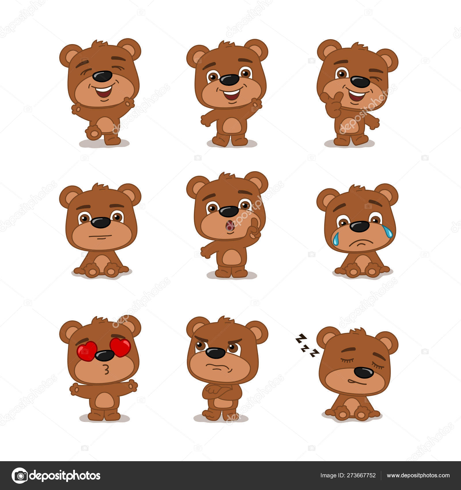 Set Charming Cartoon Characters Bears Different Poses Emotions Stock Vector  Image by ©dmitriy_d #273667752