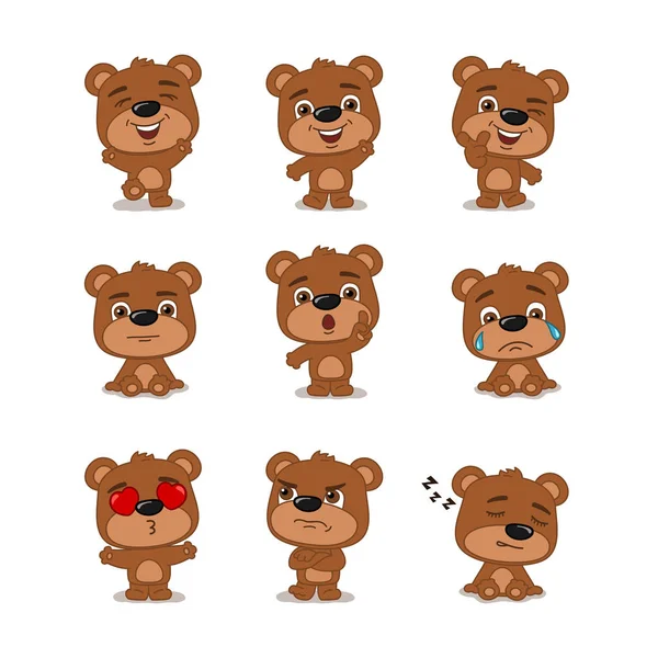Conjunto Charmosos Personagens Desenhos Animados Ursos Com Diferentes Poses Emoções —  Vetores de Stock