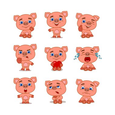 farklı pozlar ve duygular ile domuz büyüleyici çizgi film karakterleri seti 