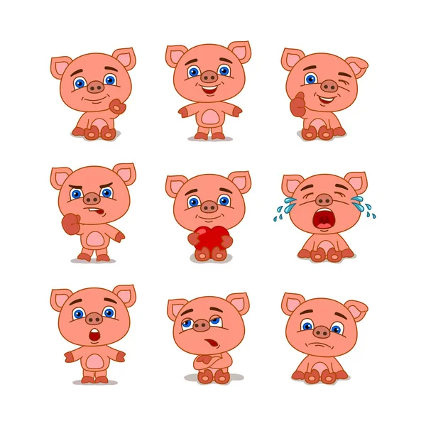 Set Charming Cartoon Characters Pigs Different Poses Emotions — Stock Vector
