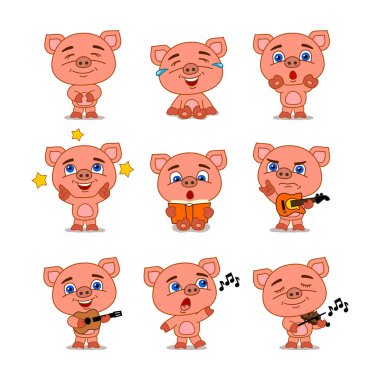 müzik aletleri ile domuz büyüleyici çizgi film karakterleri seti 