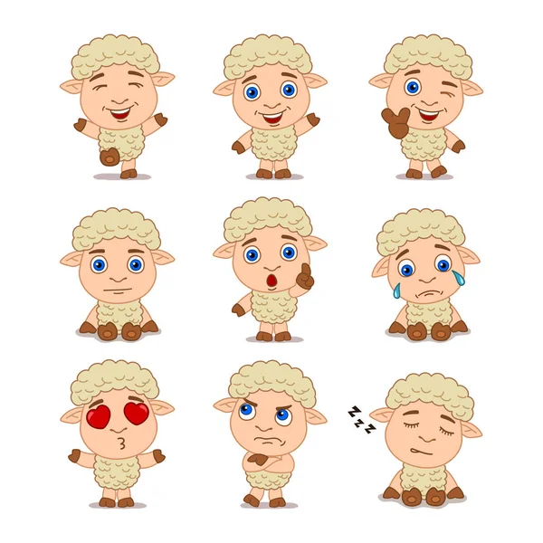 Set Charming Cartoon Characters Lambs Different Poses Emotions — Stock Vector
