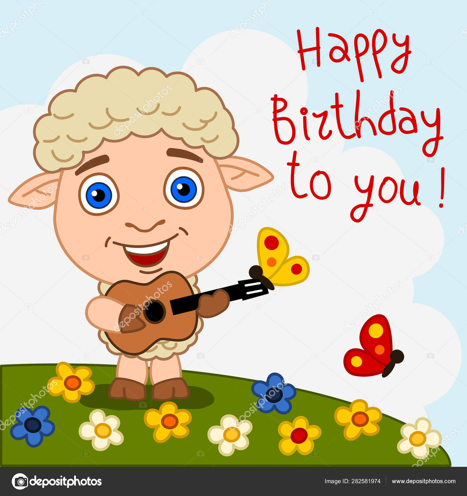 Greeting Card Cute Funny Cartoon Character Lamb Guitar Sings Song Stock  Vector Image by ©dmitriy_d #282581974
