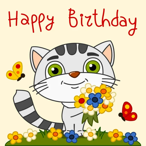 Carte Vœux Avec Personnage Drole Mignon Dessin Anime Chaton Avec Image Vectorielle Dmitriy D C