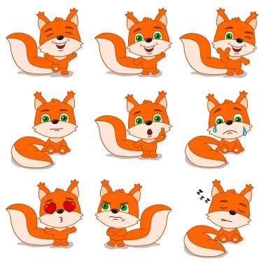 farklı pozlar ve duygular ile sincap büyüleyici çizgi film karakterleri seti 
