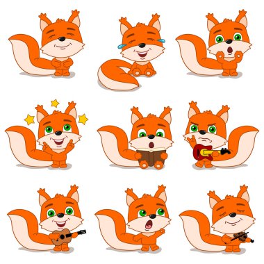 müzik aletleri ile sincap büyüleyici çizgi film karakterleri seti  