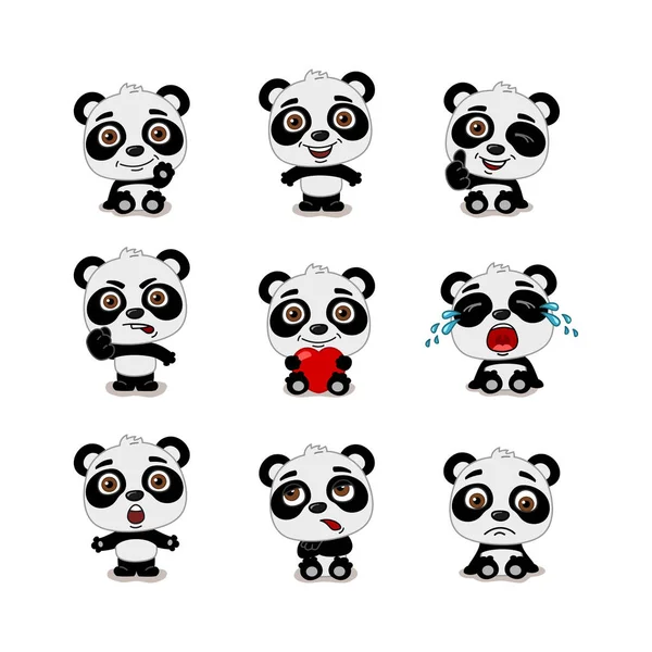 Zestaw Uroczych Postaci Kreskówek Panda Niedźwiedzie Różnych Pozach Emocji — Wektor stockowy