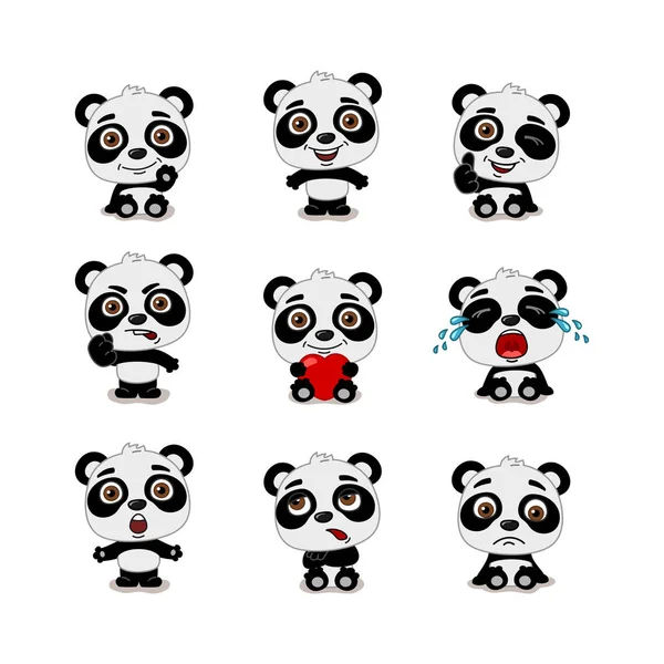 farklı pozlar ve duygular ile Panda ayılar büyüleyici karikatür karakterleri seti  