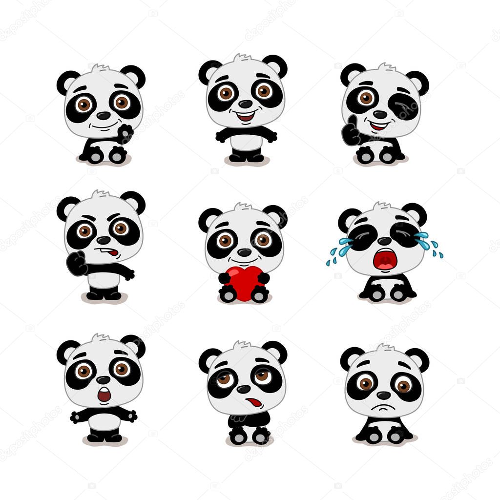 set of charming cartoon characters of Panda bears with different poses and emotions  
