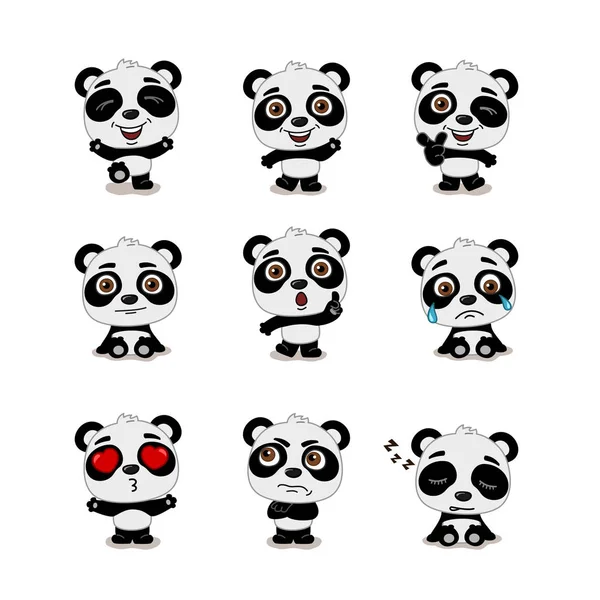 farklı pozlar ve duygular ile Panda ayılar büyüleyici karikatür karakterleri seti 