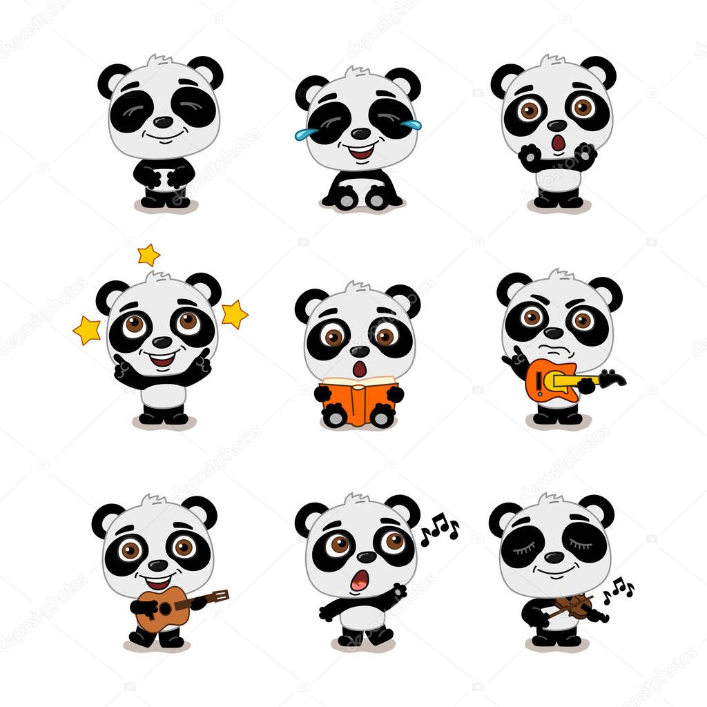 set of charming cartoon characters of Panda bears with musical instruments  